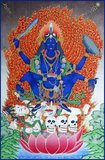 Kālī is the Hindu goddess associated with eternal energy. 'She who destroys'. The name Kali comes from kāla, which means black, time, death, lord of death, Shiva. Kali means 'the black one'. Since Shiva is called Kāla - the eternal time, Kālī, his consort, also means 'Time' or 'Death' (as in time has come). Hence, Kali is considered the goddess of time and change.<br/><br/> 

Although sometimes presented as dark and violent, her earliest incarnation as a figure of annihilation still has some influence. Various Shakta Hindu cosmologies, as well as Shakta Tantric beliefs, worship her as the ultimate reality or Brahman. She is also revered as Bhavatarini (literally 'redeemer of the universe').<br/><br/>

Kali is represented as the consort of Lord Shiva, on whose body she is often seen standing. She is associated with many other Hindu goddesses like Durga, Bhadrakali, Sati, Rudrani, Parvati and Chamunda. She is the foremost among the Dasa Mahavidyas, ten fierce Tantric goddesses.