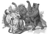 'The Open Mouth', by Edward Linley Sambourne, Illustrated London News, 10 May, 1859:<br/><br/>

British Lion: 'It's alright, Johnny Chinaman. We've come to a perfectly friendly arrangement'.<br/><br/>

Russian Bear (pleasantly): 'We're going to invade you'.<br/><br/>

Several documents known as the 'Treaty of Tien-tsin' were signed in Tianjin (Tientsin) in June 1858, ending the first part of the Second Opium War (1856–1860). The Second French Empire, United Kingdom, Russian Empire, and the United States were the parties involved. These treaties opened more Chinese ports (see Treaty of Nanking) to the foreigners, permitted foreign legations in the Chinese capital Beijing, allow Christian missionary activity, and legalized the import of opium.<br/><br/>

The treaty was ratified by the Emperor of China in the Convention of Peking in 1860, after the end of the war.